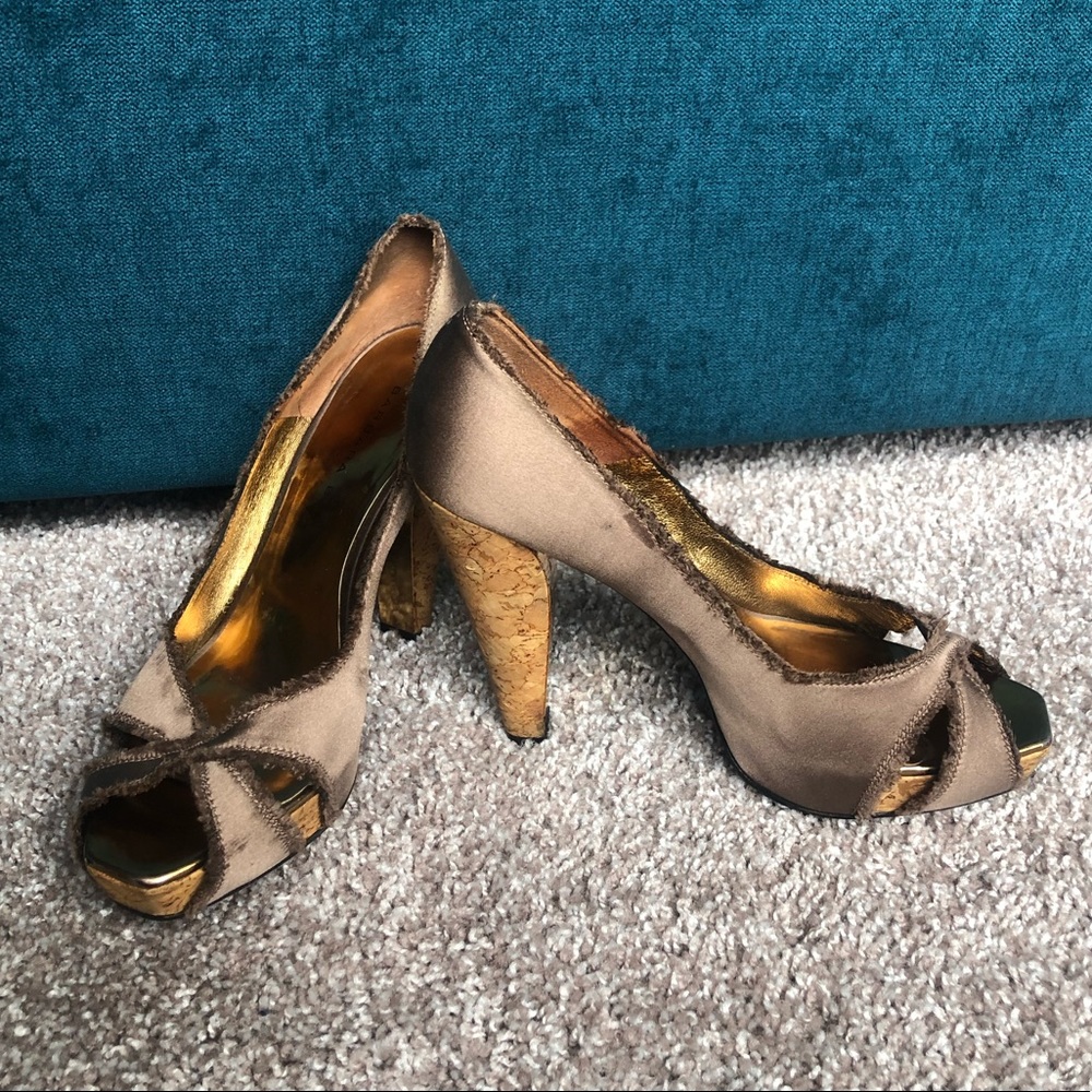 LIKE NEW Barbara Bui cork peep toe heels